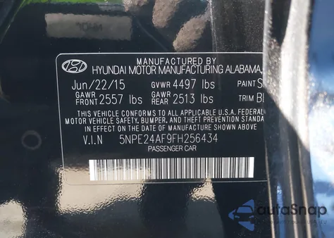 2015 Hyundai Sonata Se из США, поврежденный, VIN 5NPE24AF9FH256434